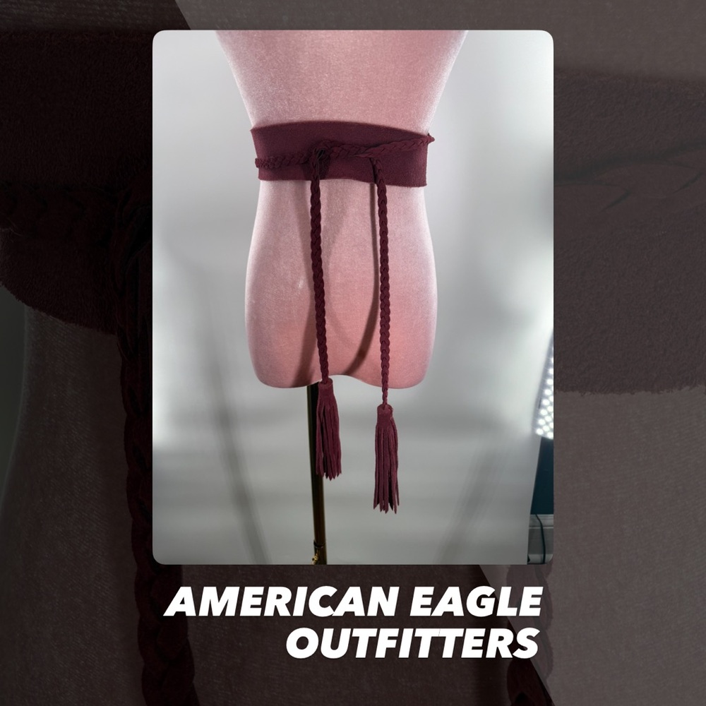 American Eagle Outfitters Burgundy Braided Tassel Obi Belt